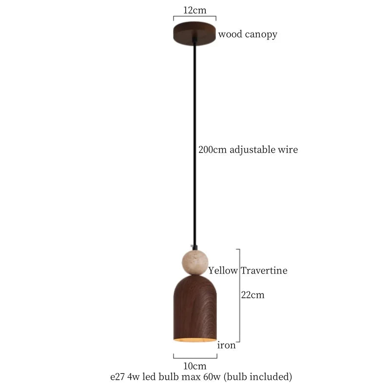 Japanse Moderne LED Hanglamp Travertin Houten Handvat
