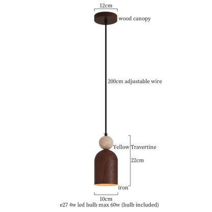 Japanse Moderne LED Hanglamp Travertin Houten Handvat