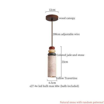 Japanse Moderne LED Hanglamp Travertin Houten Handvat