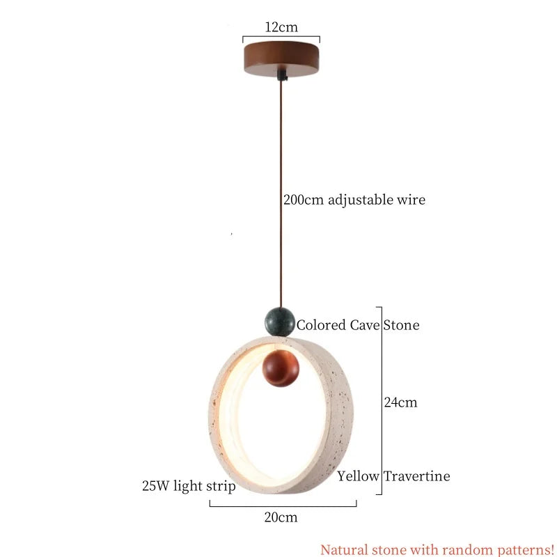 Japanse Moderne LED Hanglamp Travertin Houten Handvat