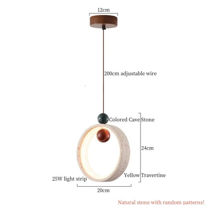 Japanse Moderne LED Hanglamp Travertin Houten Handvat