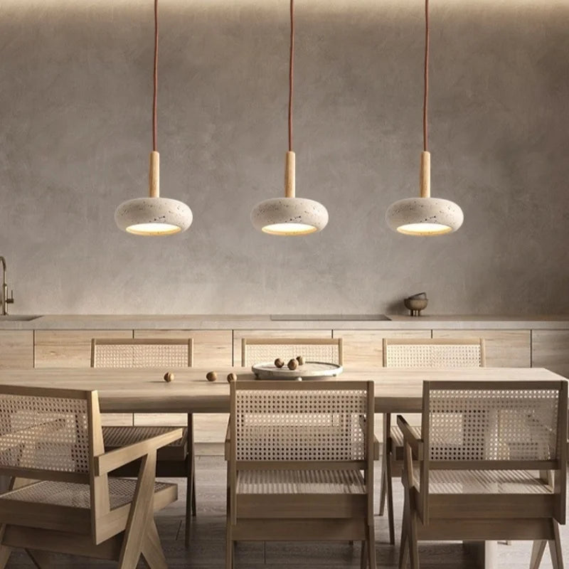 Japanse Moderne LED Hanglamp Travertin Houten Handvat
