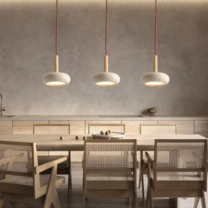 Japanse Moderne LED Hanglamp Travertin Houten Handvat