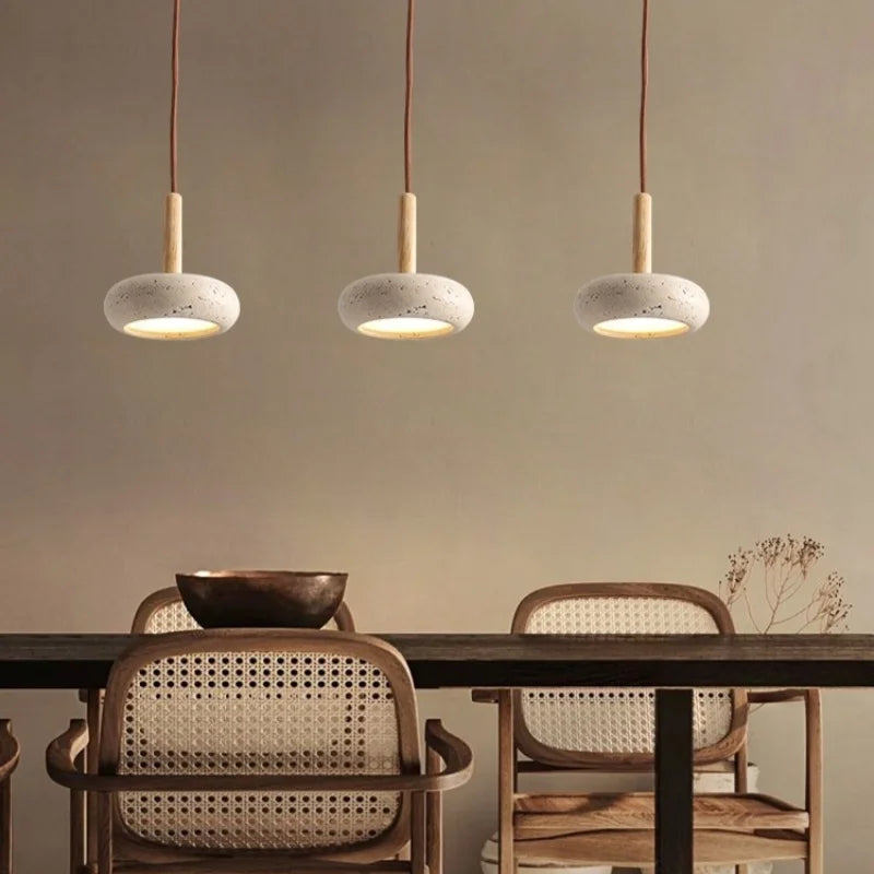Japanse Moderne LED Hanglamp Travertin Houten Handvat