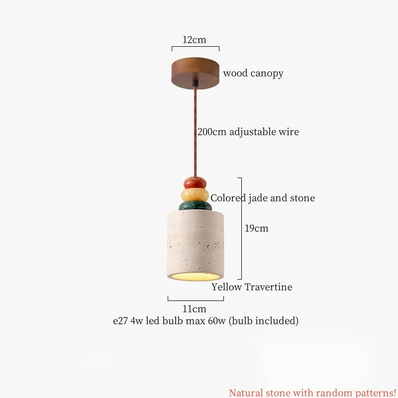 Japanse Moderne LED Hanglamp Travertin Houten Handvat