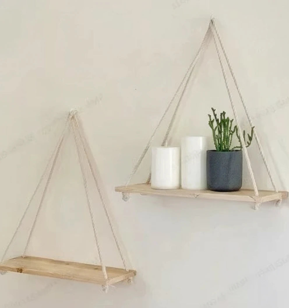 Houten Schommel Wandplank Hangend Touw Plant Display