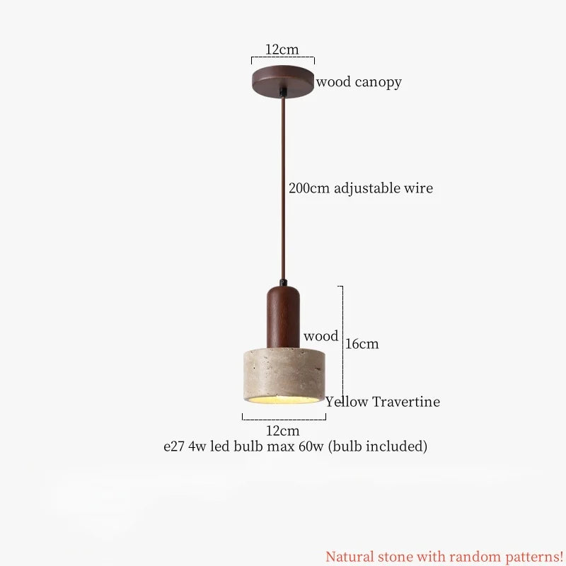 Japanse Moderne LED Hanglamp Travertin Houten Handvat