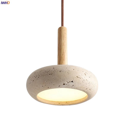 Japanse Moderne LED Hanglamp Travertin Houten Handvat