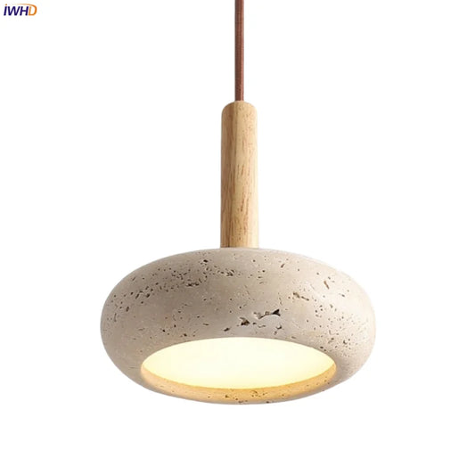 Japanse Moderne LED Hanglamp Travertin Houten Handvat