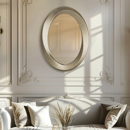 Grote Ovale Wandspiegel Barok Zilver Glas Messing Frame